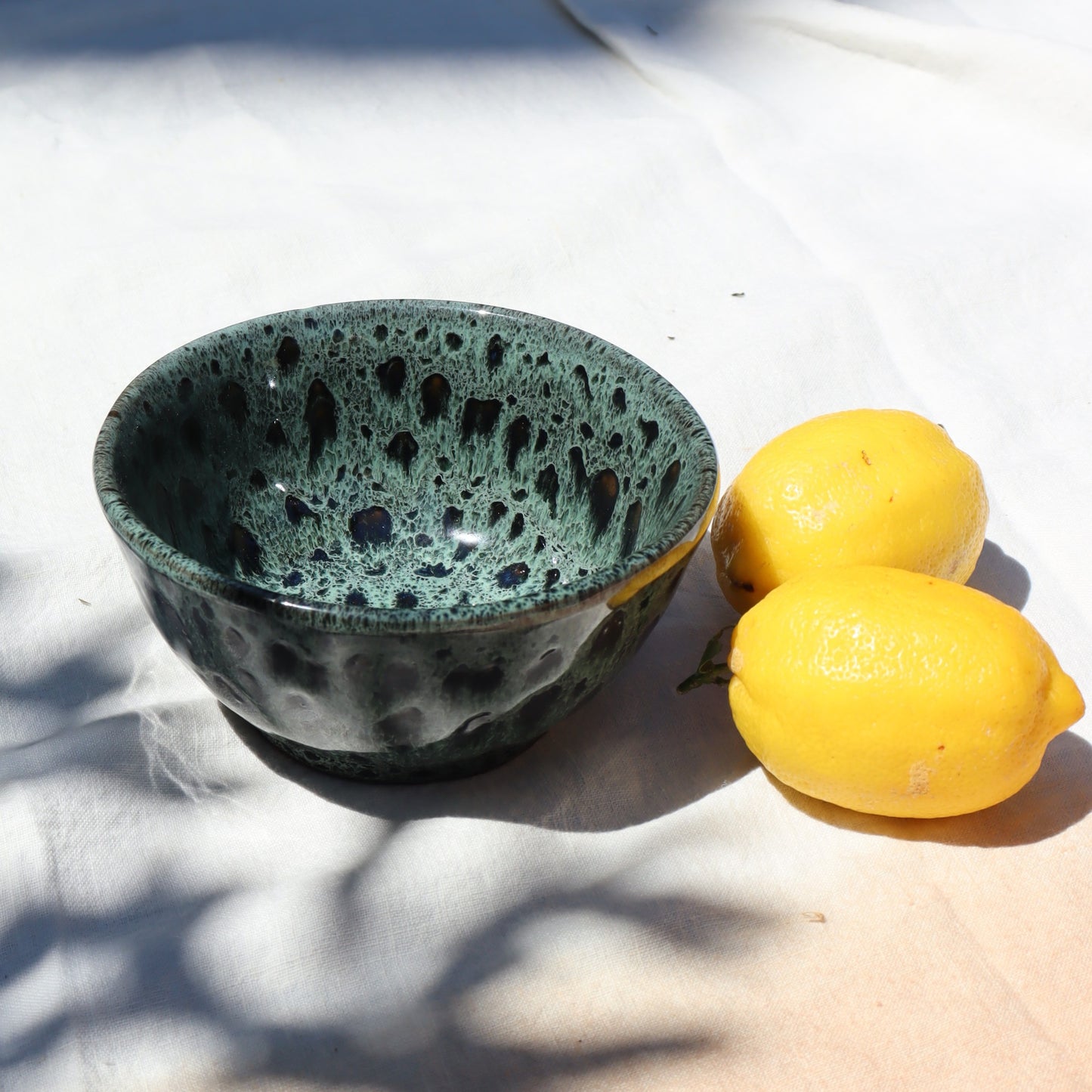 Set of 6 bowls in porcelain sandstone - reactive green - Ø15cm