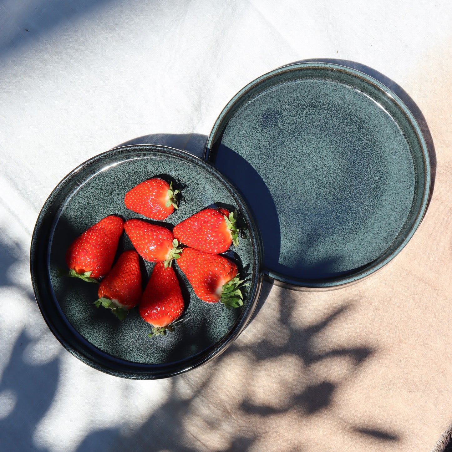 Set of 6 plates in rim porcelain sandstone - reactive green - Ø20cm