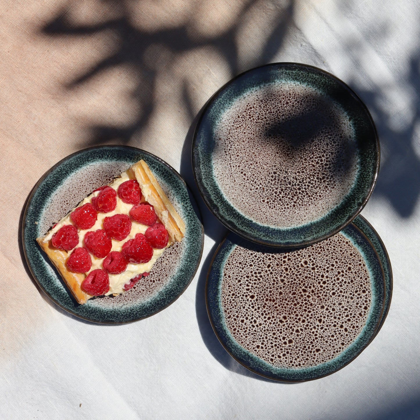 Set di 2 piastre piatte con dessert di arenaria in porcellana - verde reattivo - Ø15 cm