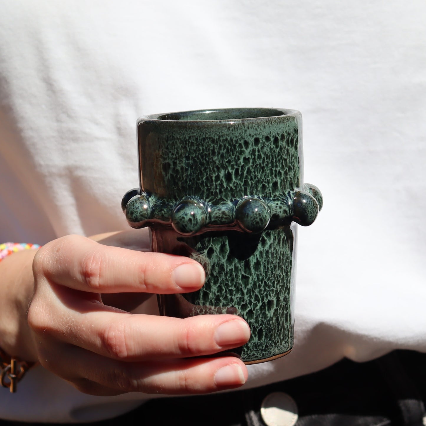 Set of 6 glasses with porcelain sandstone balls - reactive green - 250ml