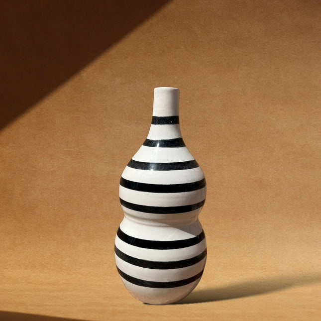 Vase Linea à Rayures - Noir et blanc - Fait main