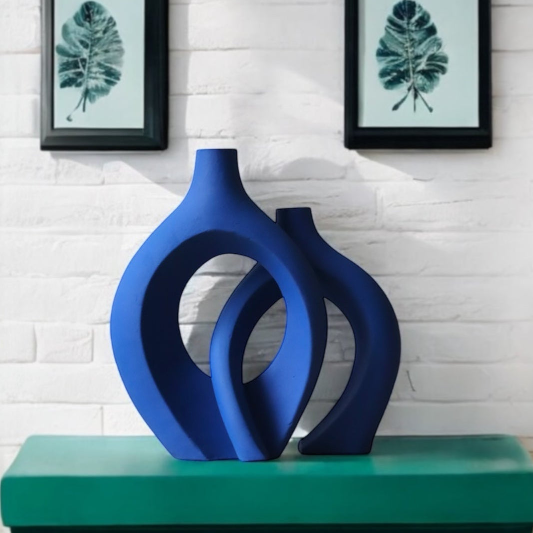 Duo vases enlacés bleu