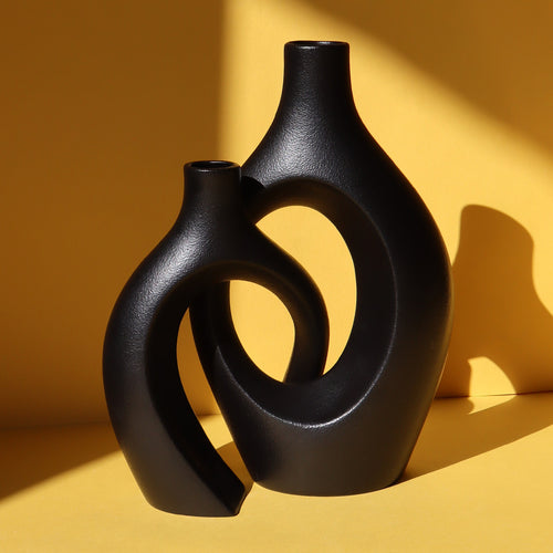 Charger l&#39;image 1 dans la galerie. Duo de Vases Enlacés - GM - Noir