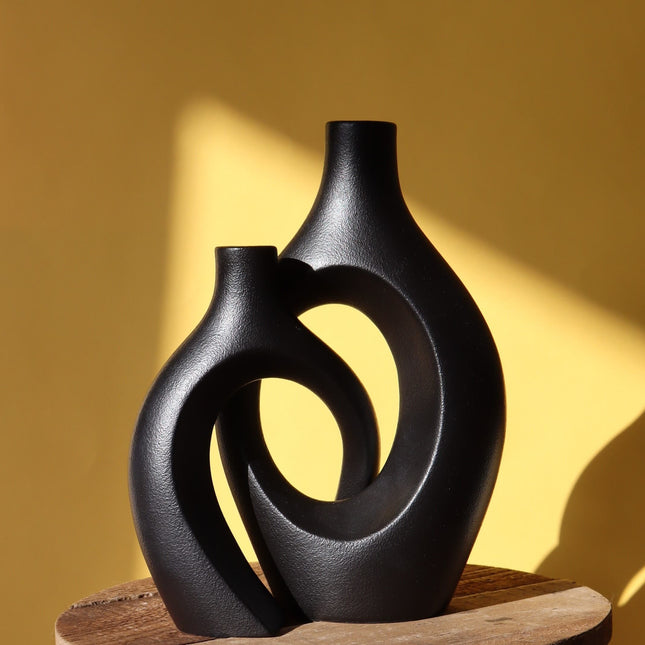 Grand Duo de Vases Enlacés en céramique - Noir