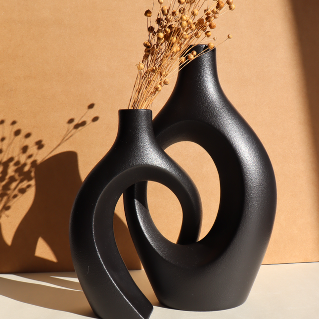 Grand Duo de Vases Enlacés en céramique - Noir