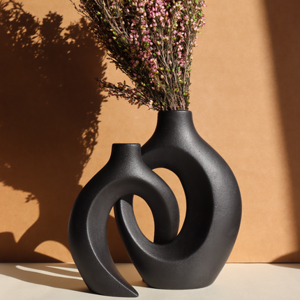 Duo de Vases Enlacés en céramique - Noir