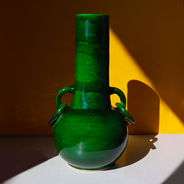 Vase Artisanal à Anses Boucles - Vert