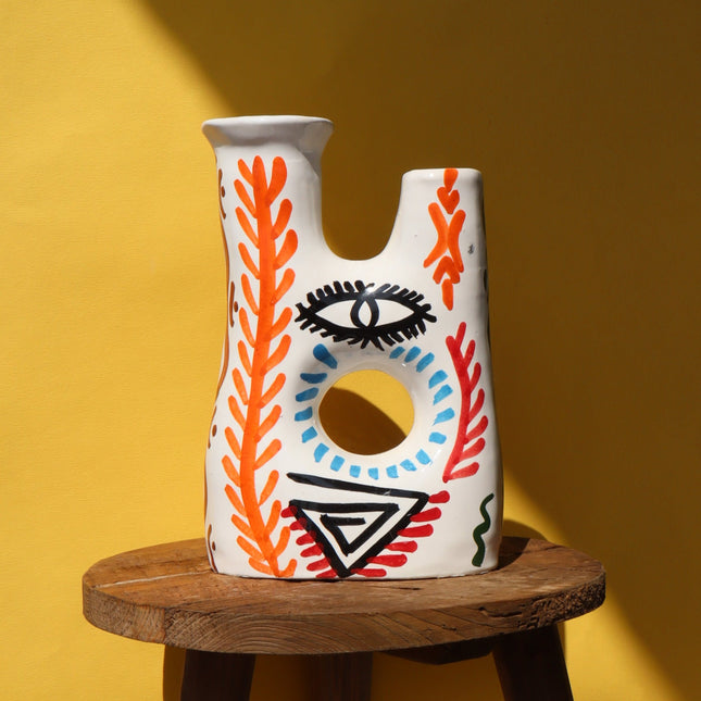 Vase artisanal - Symboles Berbères  - Deux goulots