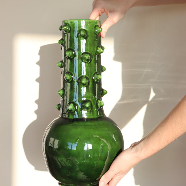 Grand Vase Céramique à Picots - Fait main - Vert bouteille