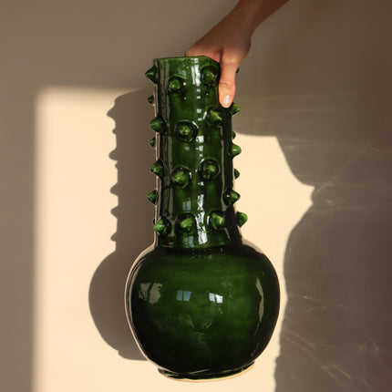 Grand Vase Céramique à Picots - Fait main - Vert bouteille