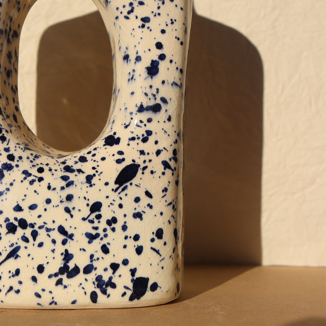 Vase Moucheté Roma - Céramique Fait main -  Blanc et bleu