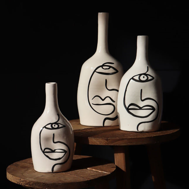 Vase Déformé Visage Céramique - Fait Main - Blanc