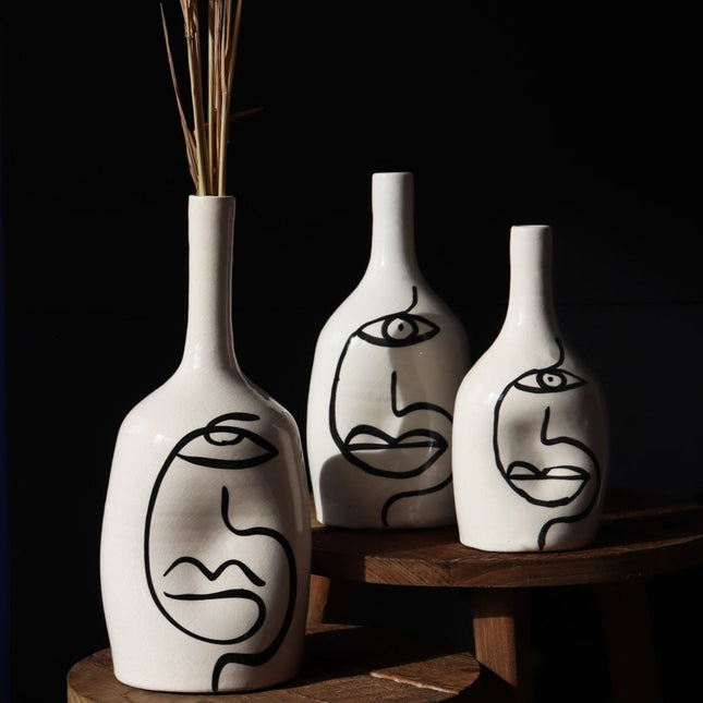 Vase Déformé Visage Céramique - Fait Main - Blanc