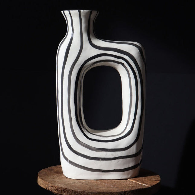 Vase Claroscuro Rayures Noires Céramique- Fait main