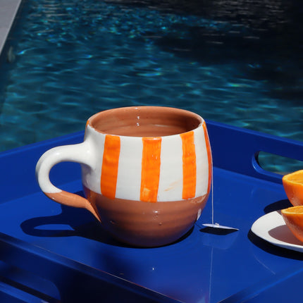 Mug Artisanal Rayures et Terracotta - Orange