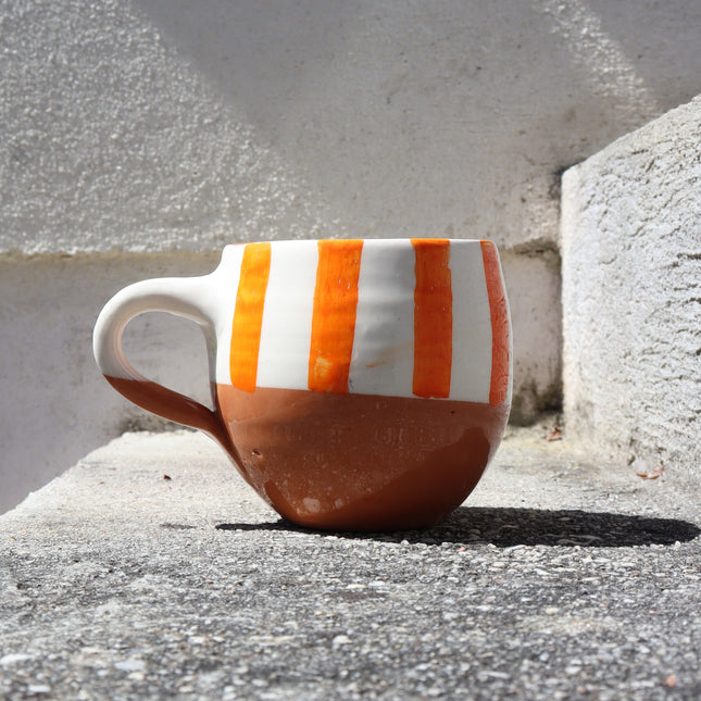 Mug Artisanal Rayures et Terracotta - Orange