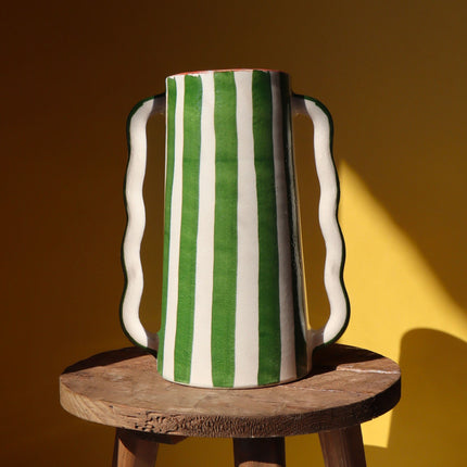 Vase Pigna à Rayures - Anses Ondulées - Vert