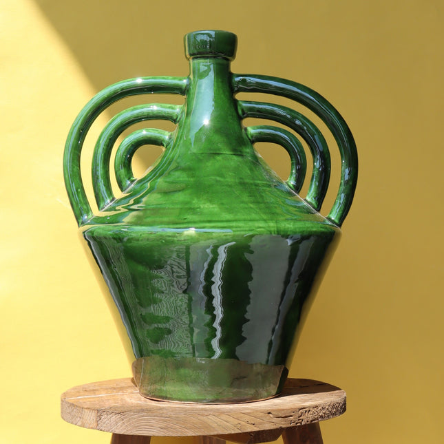 Grand Vase Artisanal Anses Multiples - Vert