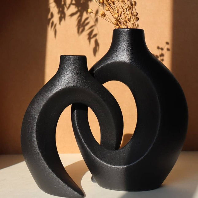 Duo de Vases Enlacés en céramique - Noir