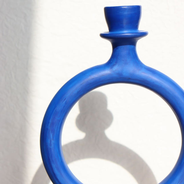Bougeoir Circulaire Céramique - Fait Main - Bleu Amazigh