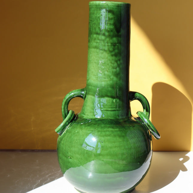 Vase Artisanal à Anses Boucles - Vert