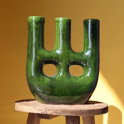 Vase Artisanal Trois Goulots - Vert