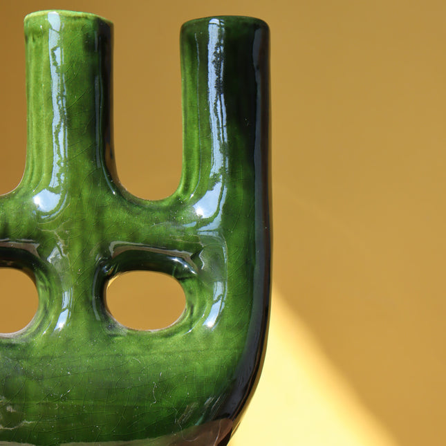 Vase Artisanal Trois Goulots - Vert