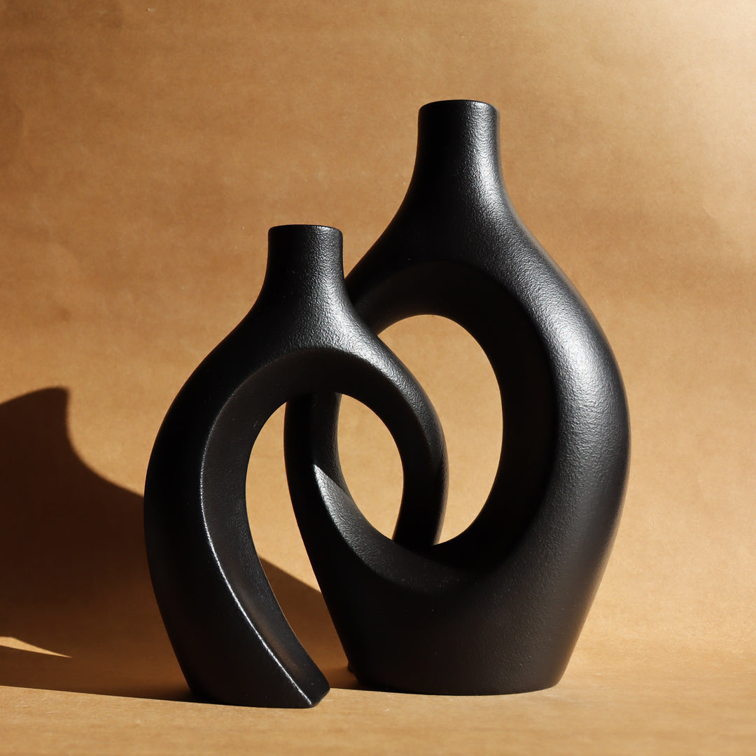The duo of entwined vases - black
